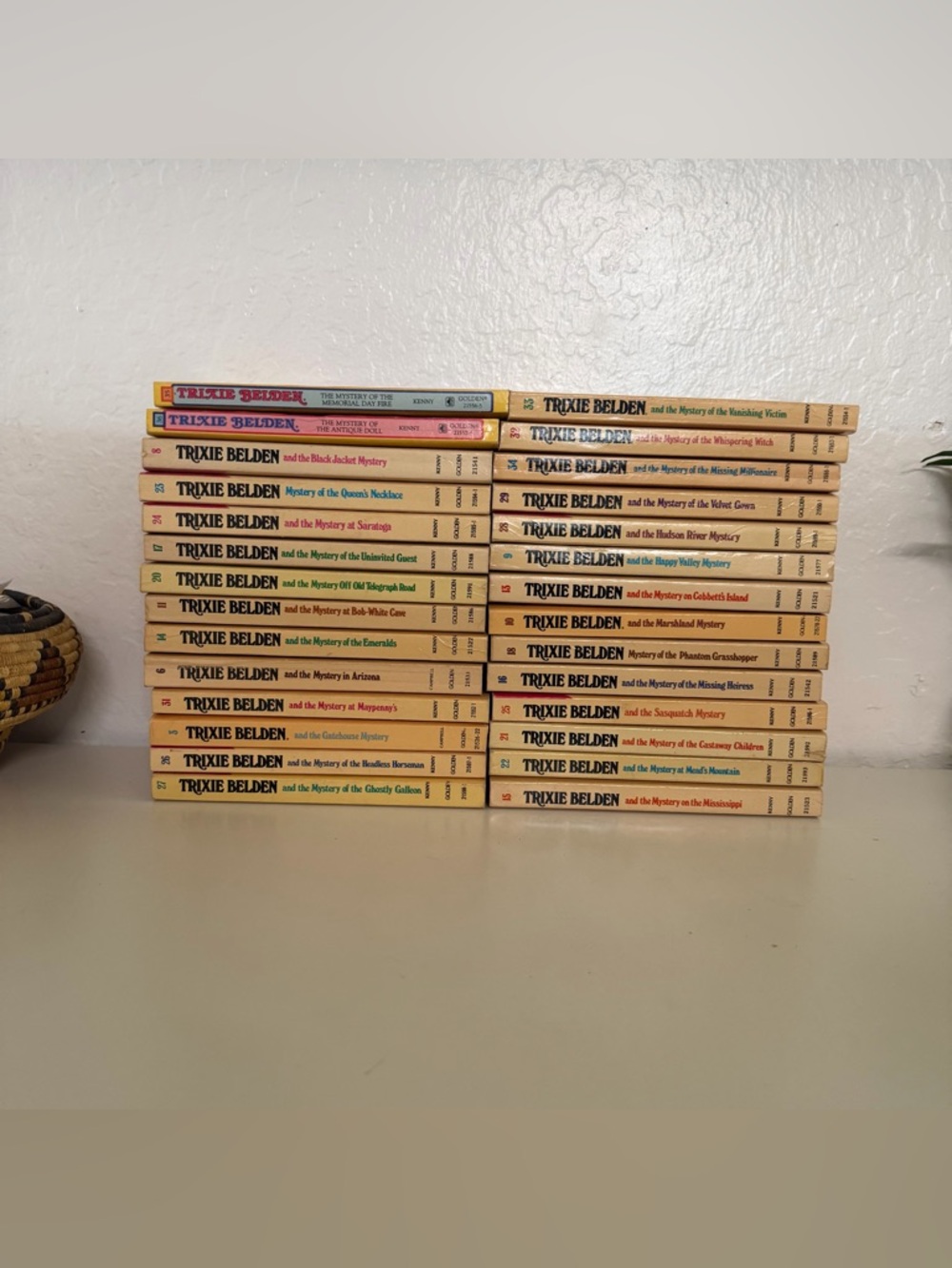 Huge Lot of 28 Trixie Belden Books,Golden Press Yellow,Spine Includes #35 & #36